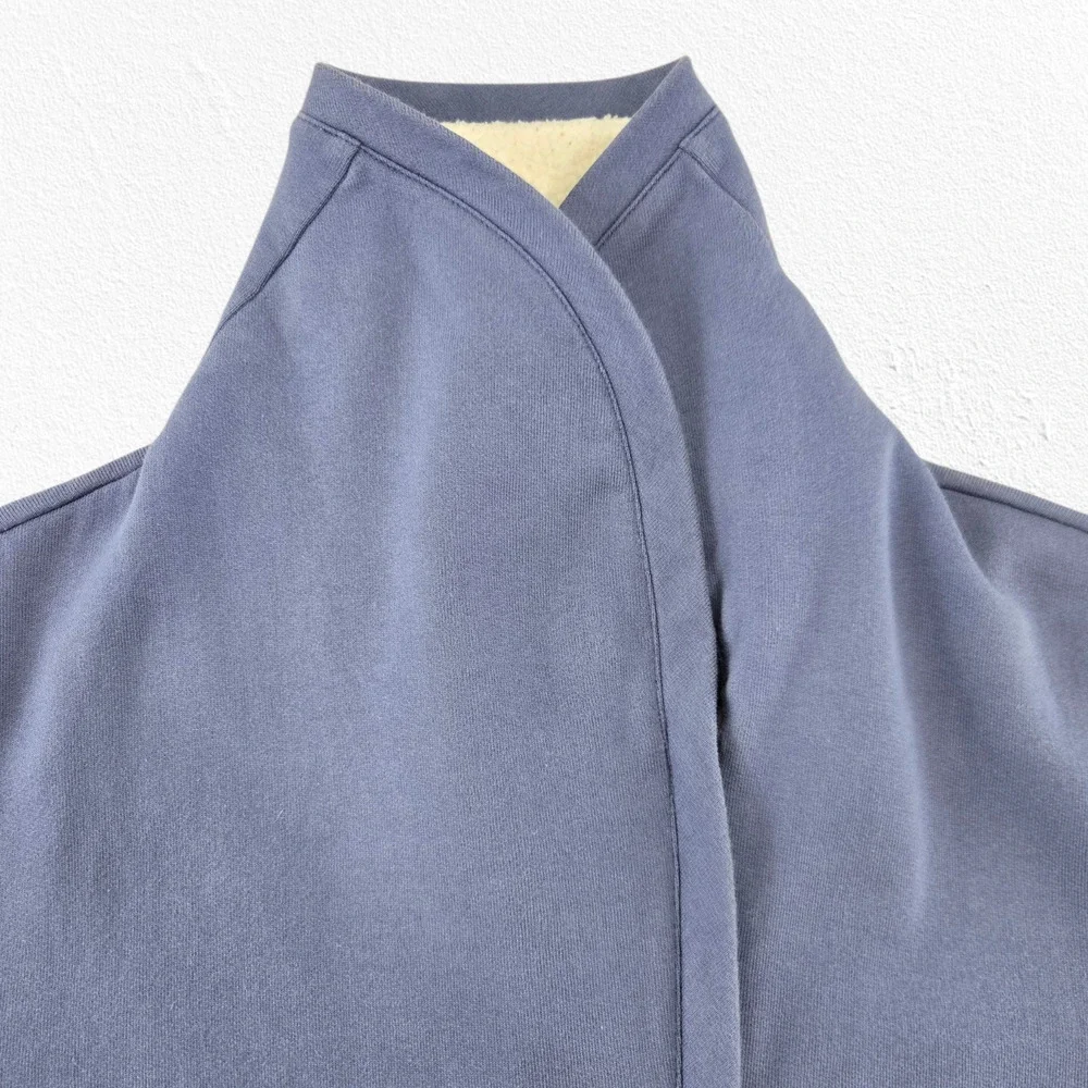 Y2K St John Sport Blue Knit Jacket Shearling Collar Asymmetrical Zip Size Medium - Picture 2 of 11